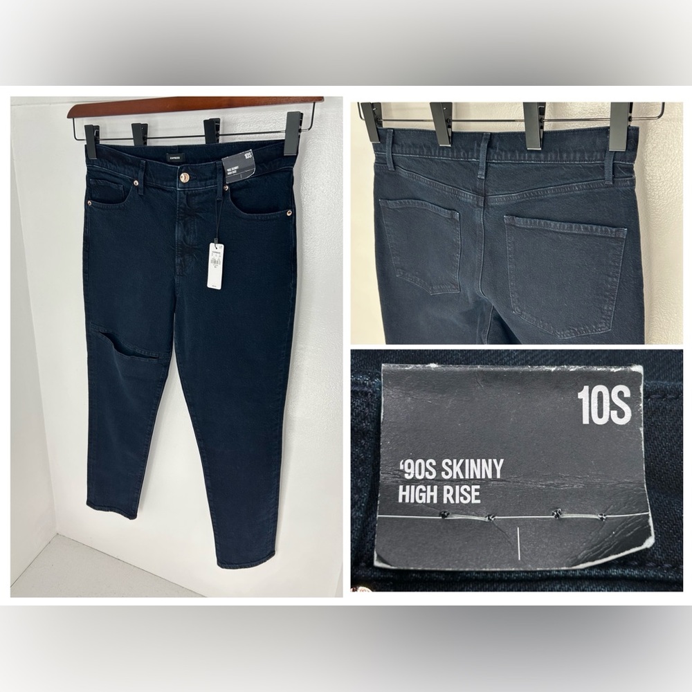 Express NWT 90s Skinny High Rise Jeans Size 10S‎ Dark Blue Denim 33x26.5